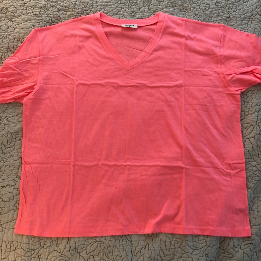 Zenana Millie Dropped Shoulder Boyfriend Tee - Neon Coral Pink size M NEW